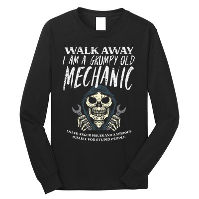 Walk Away Im Grumpy Old Mechanic Funny Garage Grandpa Long Sleeve Shirt