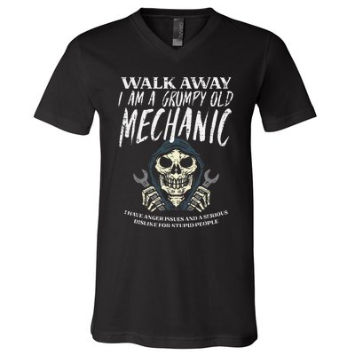 Walk Away Im Grumpy Old Mechanic Funny Garage Grandpa V-Neck T-Shirt