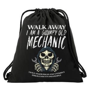 Walk Away Im Grumpy Old Mechanic Funny Garage Grandpa Drawstring Bag