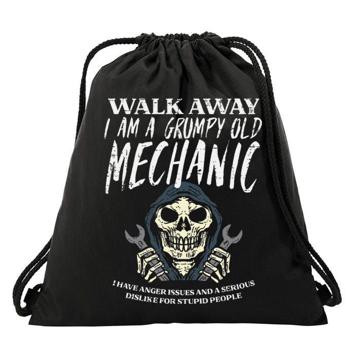 Walk Away Im Grumpy Old Mechanic Funny Garage Grandpa Drawstring Bag