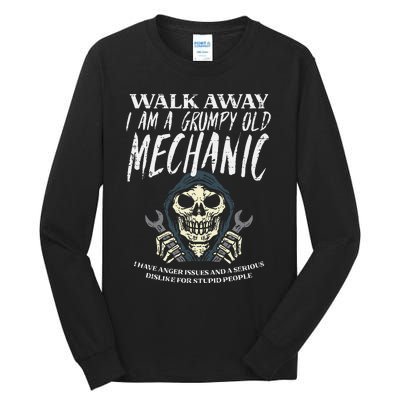 Walk Away Im Grumpy Old Mechanic Funny Garage Grandpa Tall Long Sleeve T-Shirt