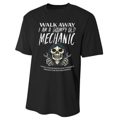 Walk Away Im Grumpy Old Mechanic Funny Garage Grandpa Performance Sprint T-Shirt