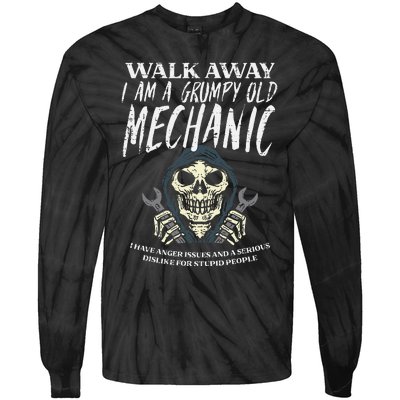 Walk Away Im Grumpy Old Mechanic Funny Garage Grandpa Tie-Dye Long Sleeve Shirt