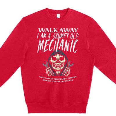 Walk Away Im Grumpy Old Mechanic Funny Garage Grandpa Premium Crewneck Sweatshirt