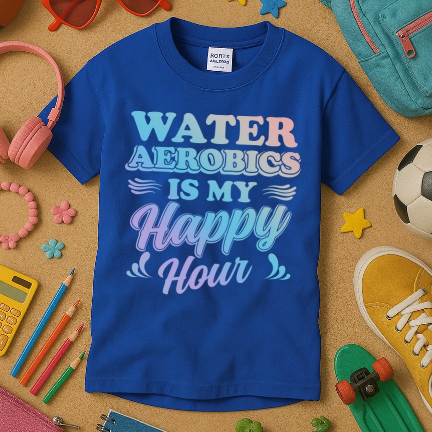 Water Aerobics Is My Happy Hour Gift Aqua Fitness Water Gym Cool Gift Kids T-Shirt