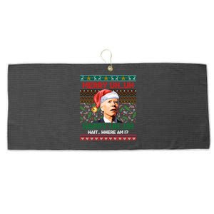 Where Am I Santa Joe Biden Merry Uh Uh Ugly Christmas Anti Biden Large Microfiber Waffle Golf Towel