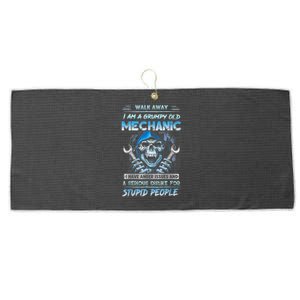 Walk Away I Am A Grumpy Old Mechanic I Have Anger Issues Large Microfiber Waffle Golf Towel