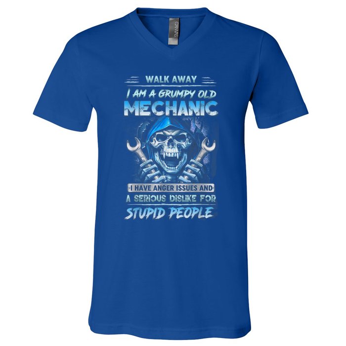 Walk Away I Am A Grumpy Old Mechanic I Have Anger Issues V-Neck T-Shirt