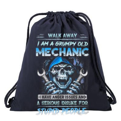 Walk Away I Am A Grumpy Old Mechanic I Have Anger Issues Drawstring Bag