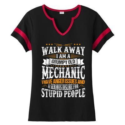 Walk Away I Am A Grumpy Old Mechanic I Have Anger Issues Ladies Halftime Notch Neck Tee