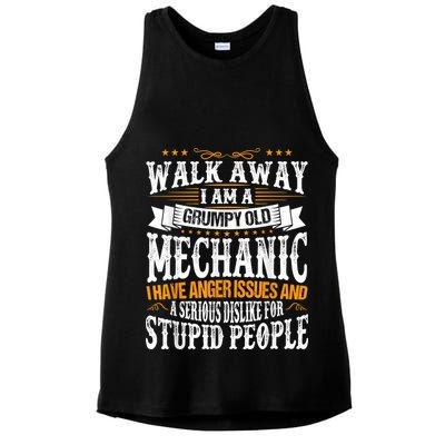 Walk Away I Am A Grumpy Old Mechanic I Have Anger Issues Ladies PosiCharge Tri-Blend Wicking Tank