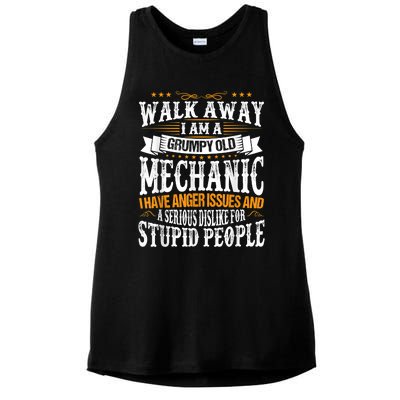 Walk Away I Am A Grumpy Old Mechanic I Have Anger Issues Ladies PosiCharge Tri-Blend Wicking Tank