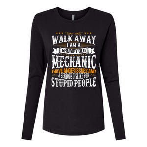 Walk Away I Am A Grumpy Old Mechanic I Have Anger Issues Womens Cotton Relaxed Long Sleeve T-Shirt