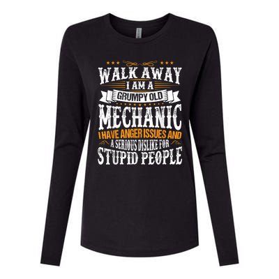 Walk Away I Am A Grumpy Old Mechanic I Have Anger Issues Womens Cotton Relaxed Long Sleeve T-Shirt