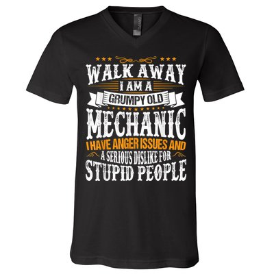 Walk Away I Am A Grumpy Old Mechanic I Have Anger Issues V-Neck T-Shirt