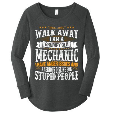 Walk Away I Am A Grumpy Old Mechanic I Have Anger Issues Women's Perfect Tri Tunic Long Sleeve Shirt