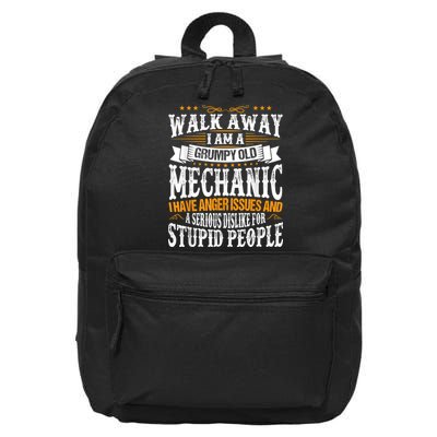 Walk Away I Am A Grumpy Old Mechanic I Have Anger Issues 16 in Basic Backpack