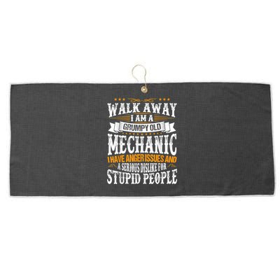 Walk Away I Am A Grumpy Old Mechanic I Have Anger Issues Large Microfiber Waffle Golf Towel