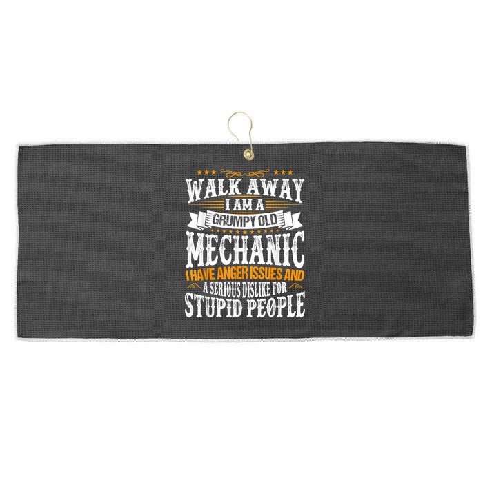 Walk Away I Am A Grumpy Old Mechanic I Have Anger Issues Large Microfiber Waffle Golf Towel