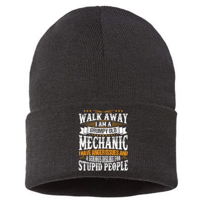 Walk Away I Am A Grumpy Old Mechanic I Have Anger Issues Sustainable Knit Beanie