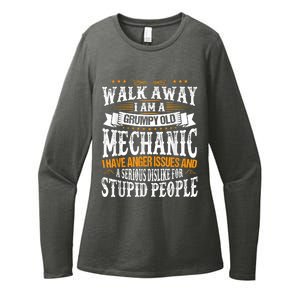 Walk Away I Am A Grumpy Old Mechanic I Have Anger Issues Womens CVC Long Sleeve Shirt