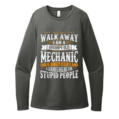 Walk Away I Am A Grumpy Old Mechanic I Have Anger Issues Womens CVC Long Sleeve Shirt