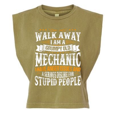 Walk Away I Am A Grumpy Old Mechanic I Have Anger Issues Garment-Dyed Women's Muscle Tee