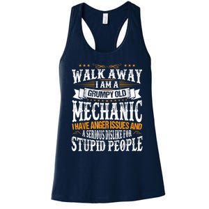 Walk Away I Am A Grumpy Old Mechanic I Have Anger Issues Women's Racerback Tank