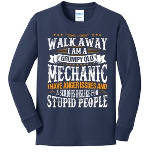 Walk Away I Am A Grumpy Old Mechanic I Have Anger Issues Kids Long Sleeve Shirt