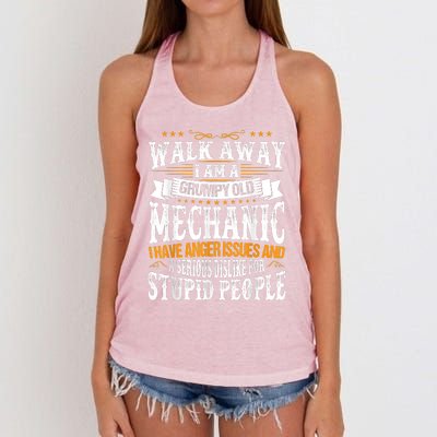 Walk Away I Am A Grumpy Old Mechanic I Have Anger Issues Women's Knotted Racerback Tank