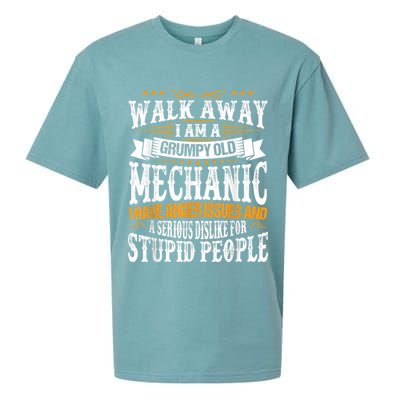 Walk Away I Am A Grumpy Old Mechanic I Have Anger Issues Sueded Cloud Jersey T-Shirt