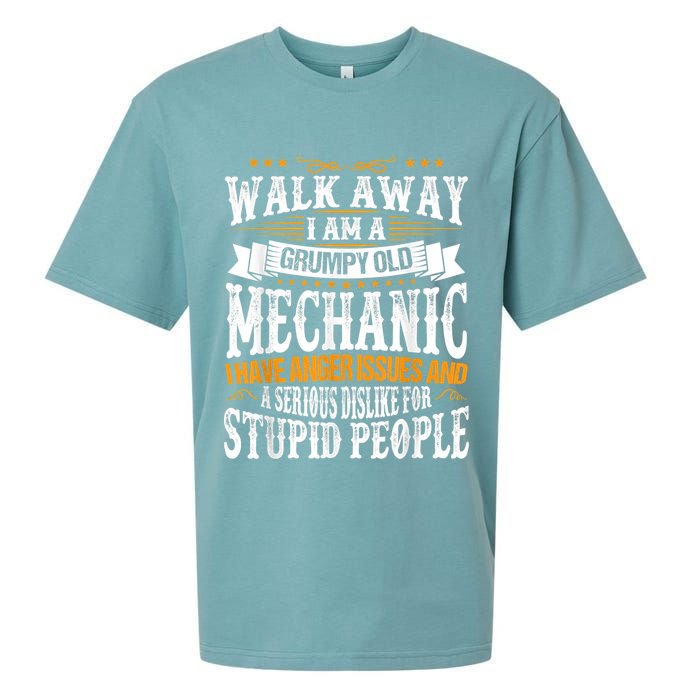 Walk Away I Am A Grumpy Old Mechanic I Have Anger Issues Sueded Cloud Jersey T-Shirt