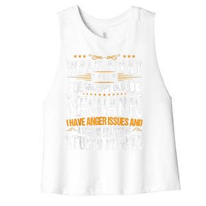 Walk Away I Am A Grumpy Old Mechanic I Have Anger Issues Women's Racerback Cropped Tank