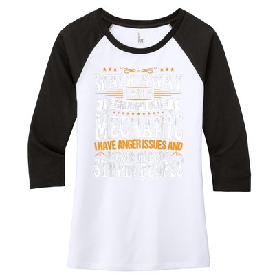 Walk Away I Am A Grumpy Old Mechanic I Have Anger Issues Women's Tri-Blend 3/4-Sleeve Raglan Shirt