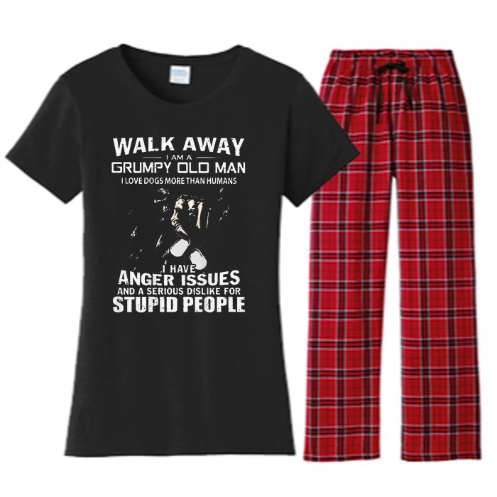 Walk Away I Am A Grumpy Old Man I Love Dogs More Than Humans Women's Flannel Pajama Set