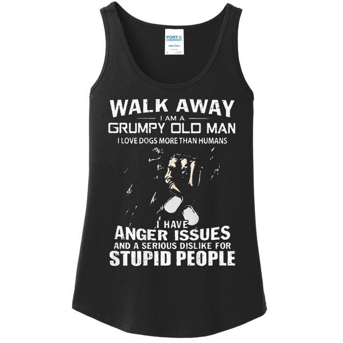 Walk Away I Am A Grumpy Old Man I Love Dogs More Than Humans Ladies Essential Tank