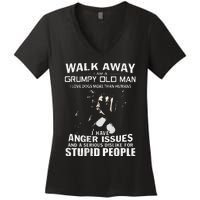 Walk Away I Am A Grumpy Old Man I Love Dogs More Than Humans Women's V-Neck T-Shirt