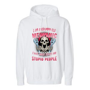 Walk Away I Am A Grumpy Old Mechanic I Have Anger Issues Garment-Dyed Fleece Hoodie