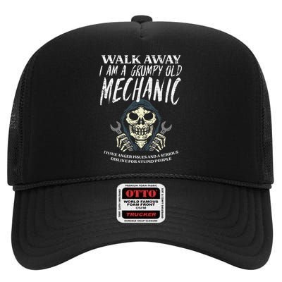 Walk Away Im Grumpy Old Mechanic High Crown Mesh Back Trucker Hat