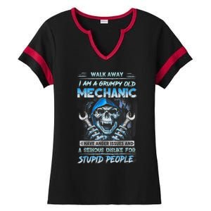 Walk Away I Am A Grumpy Old Mechanic I Have Anger Issues Ladies Halftime Notch Neck Tee