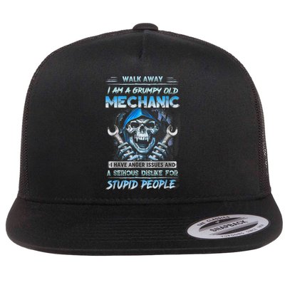 Walk Away I Am A Grumpy Old Mechanic I Have Anger Issues Flat Bill Trucker Hat