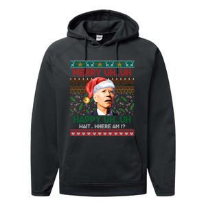 Where Am I Santa Joe Biden Merry Uh Uh Ugly Christmas Performance Fleece Hoodie