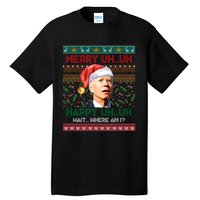 Where Am I Santa Joe Biden Merry Uh Uh Ugly Christmas Tall T-Shirt