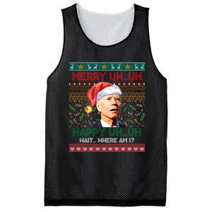 Where Am I Santa Joe Biden Merry Uh Uh Ugly Christmas Mesh Reversible Basketball Jersey Tank