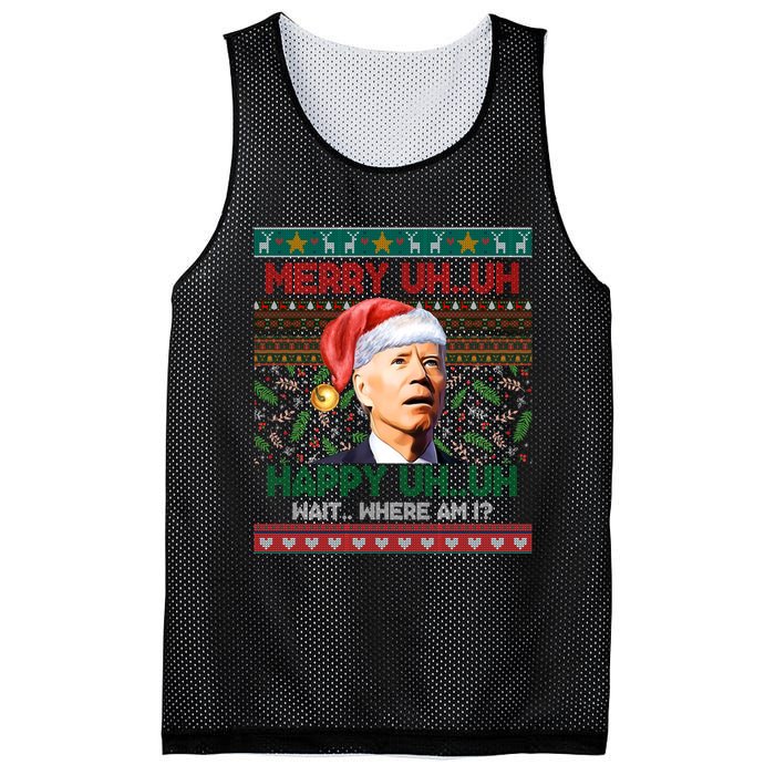 Where Am I Santa Joe Biden Merry Uh Uh Ugly Christmas Mesh Reversible Basketball Jersey Tank