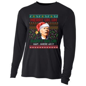 Where Am I Santa Joe Biden Merry Uh Uh Ugly Christmas Cooling Performance Long Sleeve Crew