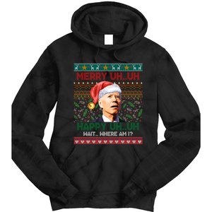 Where Am I Santa Joe Biden Merry Uh Uh Ugly Christmas Tie Dye Hoodie