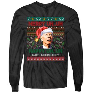 Where Am I Santa Joe Biden Merry Uh Uh Ugly Christmas Tie-Dye Long Sleeve Shirt