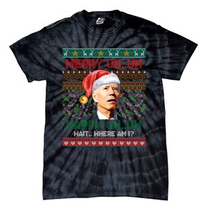 Where Am I Santa Joe Biden Merry Uh Uh Ugly Christmas Tie-Dye T-Shirt