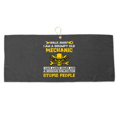 Walk Away I Am A Grumpy Old Mechanic I Have Anger Issues Large Microfiber Waffle Golf Towel